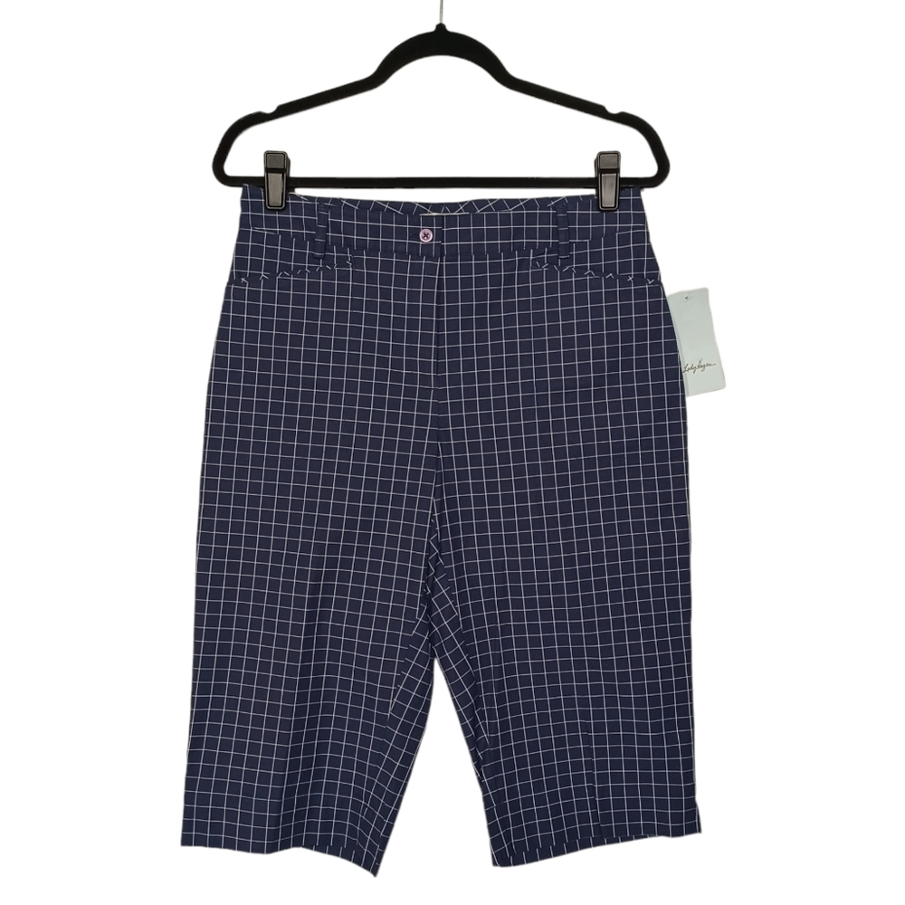 LADY HAGEN Seascape Navy White Plaid Marina Pedal Pusher Bermuda Shorts 6 NWT